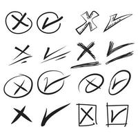 doodle set of check mark and wrong mark. false and true vector illustration