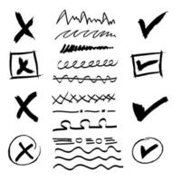 doodle set of check mark and wrong mark with line scribble. vector illustration