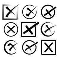 Hand drawn check signs. doodle set of check mark, wrong mark. vector illustration