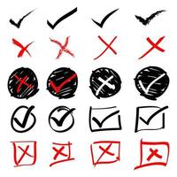 doodle set of check mark and wrong mark. false and true vector illustration