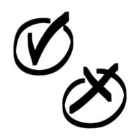 doodle check mark and wrong mark. false and true vector illustration