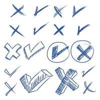 hand drawn of doodle set of check mark and wrong mark. false and true vector illustration