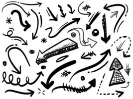 hand drawn set of abstract arrows comic doodle elements. use for concept design. isolated on white background. vector illustration