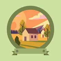 rural cottages and trees vector