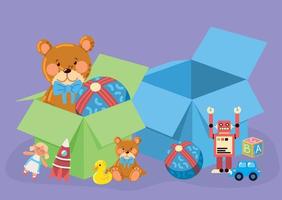 cajas de juguetes para niños vector