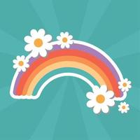rainbow and flowers sticker vector
