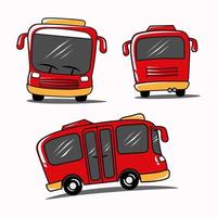 concepto de estilo de dibujos animados de transporte público, autobús urbano rojo con vista frontal, trasera y lateral vector