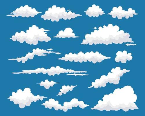 White Clouds Set in Different Shapes on Blue Background