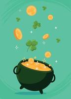 st patricks day cauldron and clovers vector