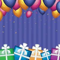 regalos de cumpleaños y globos vector