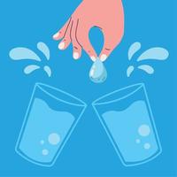 hand and water drop vector