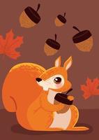 cartoon squirrel and acorn vector