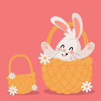cute rabbit in wicker basket vector