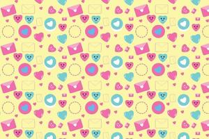 Minimal love pattern decoration with creative love elements on a yellow background. Seamless love pattern design with envelope and love shapes. Endless love pattern vector for wallpapers.