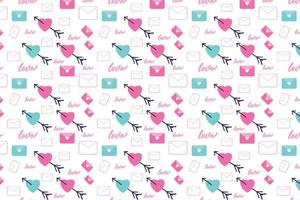 Cute love pattern vector with heart shapes and envelope icons. Endless love element design for book covers and wallpapers. Minimal love pattern decoration on a white background for valentine.