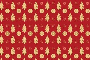 Christmas decoration pattern design with pine trees and snowflakes. Minimal vintage Christmas pattern vector on a red background. Golden element Xmas pattern background for wallpapers and gift cards.