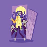 Halloween Zombies Terroring a House vector