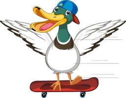 Cartoon duck on skateboard vector