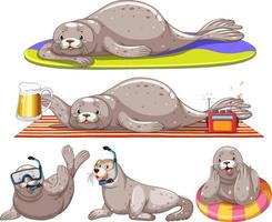 Set of different seal cartoon characters vector