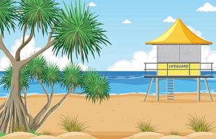 escena de playa con torre de salvavidas vector