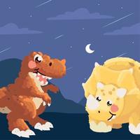 cute dinosaurs night scene vector