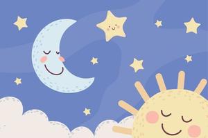 cute moon and sun vector