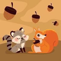 autumn raccoon and squirrel vector