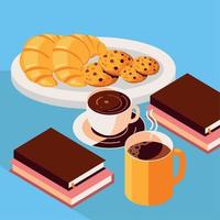 coffee food and books vector