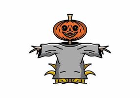 muñeca de calabaza de halloween en diseño de ilustración de color naranja y gris vector