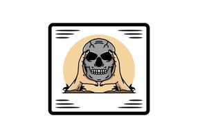 Two hand holding a skull illustration badge vector