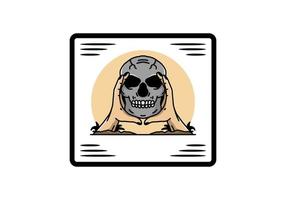 dos manos sosteniendo una insignia de ilustración de calavera vector