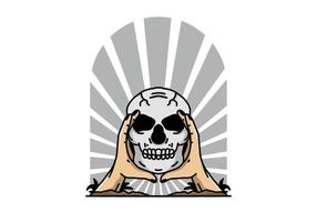 Two hand holding a skull illustration badge vector