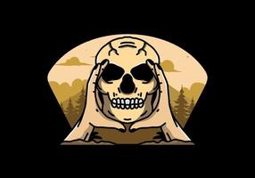 dos manos sosteniendo una insignia de ilustración de calavera vector