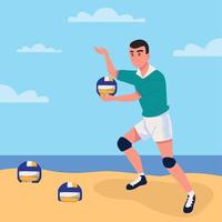 volleyball player with ball vector