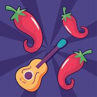 mexico guitar and pepper vector