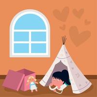 cute girl in the teepee vector