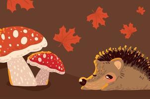animal hedgehog and mushroom vector