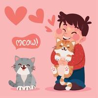 niño abraza al gato vector