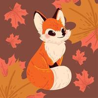 fox and autumn leaves vector