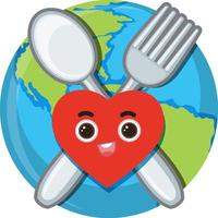 Heart on spoon fork and earth globe vector