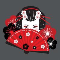 geisha face and hand fan vector