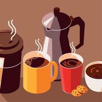 tazas de café y hervidor vector