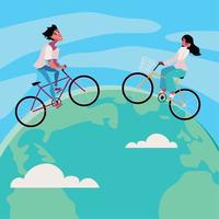 world car free day, couple riding bicycles vector