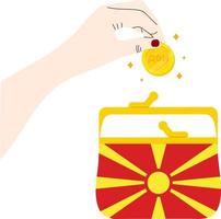 dibujado a mano del vector de la bandera de macedonia del norte, dibujado a mano del vector del denar