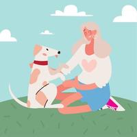 blonde girl with dog vector