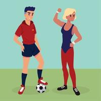 athletic male and woman vector