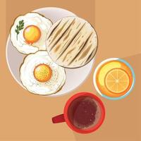 huevos y arepa comida para el desayuno vector