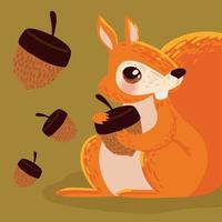 cute squirrel and autumn acorns vector