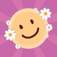 emoji feliz y flores vector