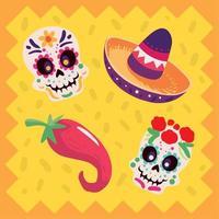 mexico skulls and hat vector